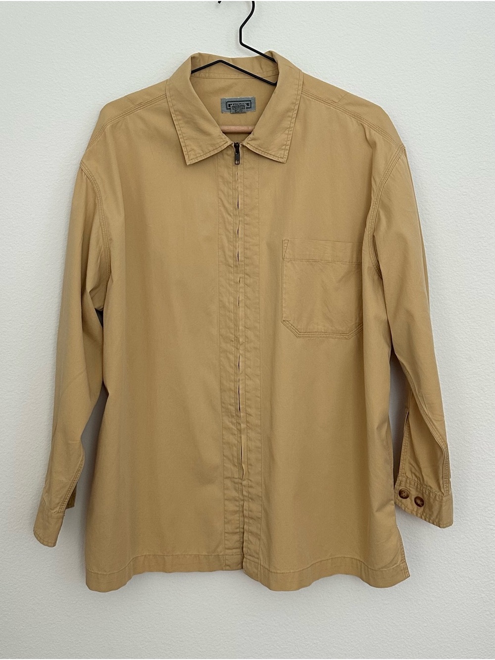 Men's Vintage Lightweight Tan Zip-Front Shirt Jacket - Classic Workwear Style
